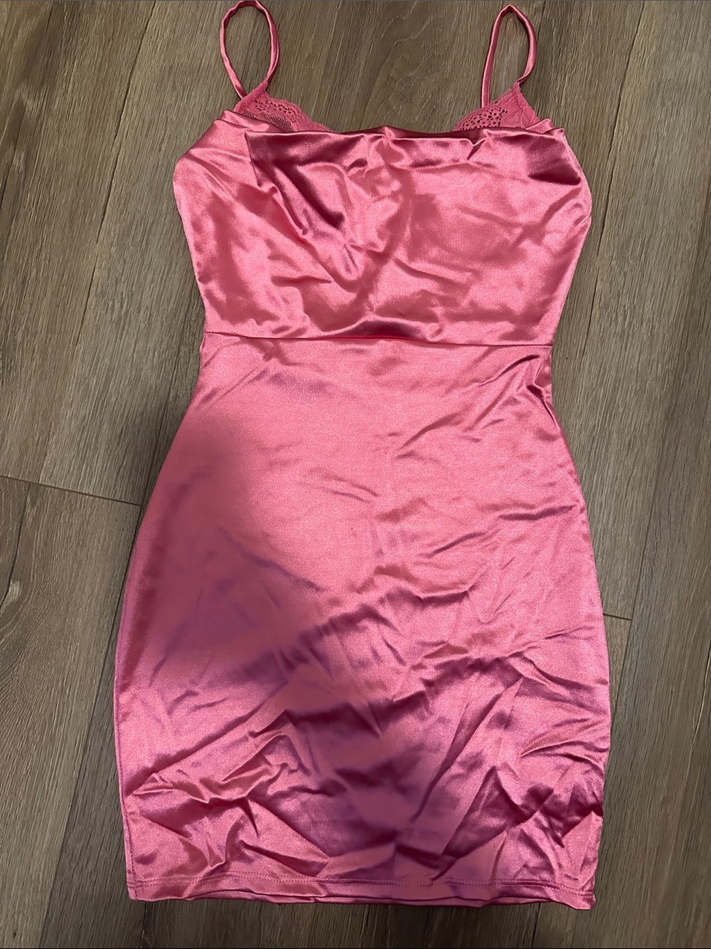 Satin Spaghetti-Strap Pink Slip Dress